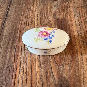 Vintage Floral Porcelain Trinket Box-3" Long X 1" Tall-Used-Like New